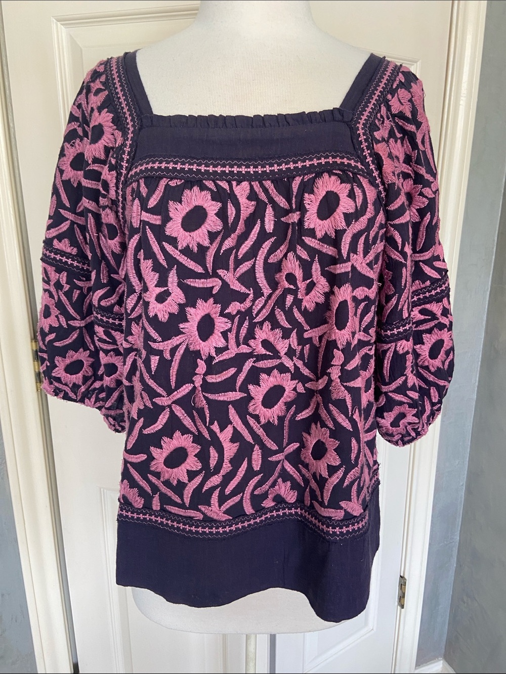 Sister Mary XS oversized fully Embroidered blouse